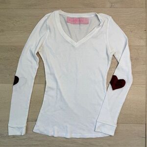 White Waffle Knit Top with Pink Patch